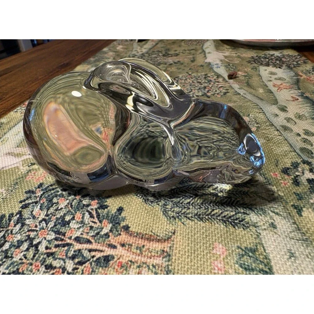 Vintage Clear Art Glass Rabbit Figurine Paperweight Solid Crystal Bunny 4 Inch
